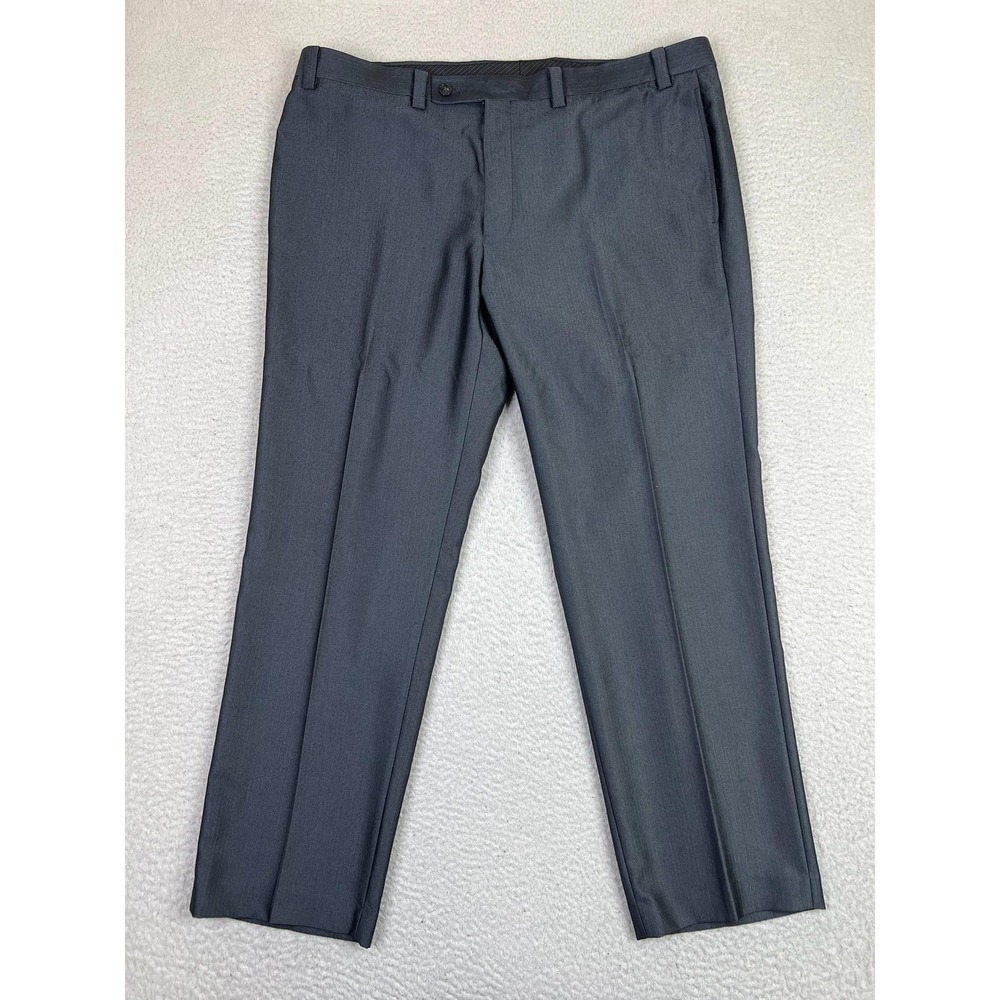 Calvin Klein Dress Pants Mens 40x30 Gray Herringbone Flat‎ Front Trousers Office